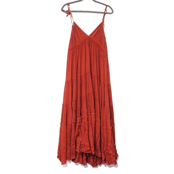 Free People Cosmico Maxi Endless Summer V Neck Sleeveless Dress Gauze Pink Red M - Picture 4 of 13